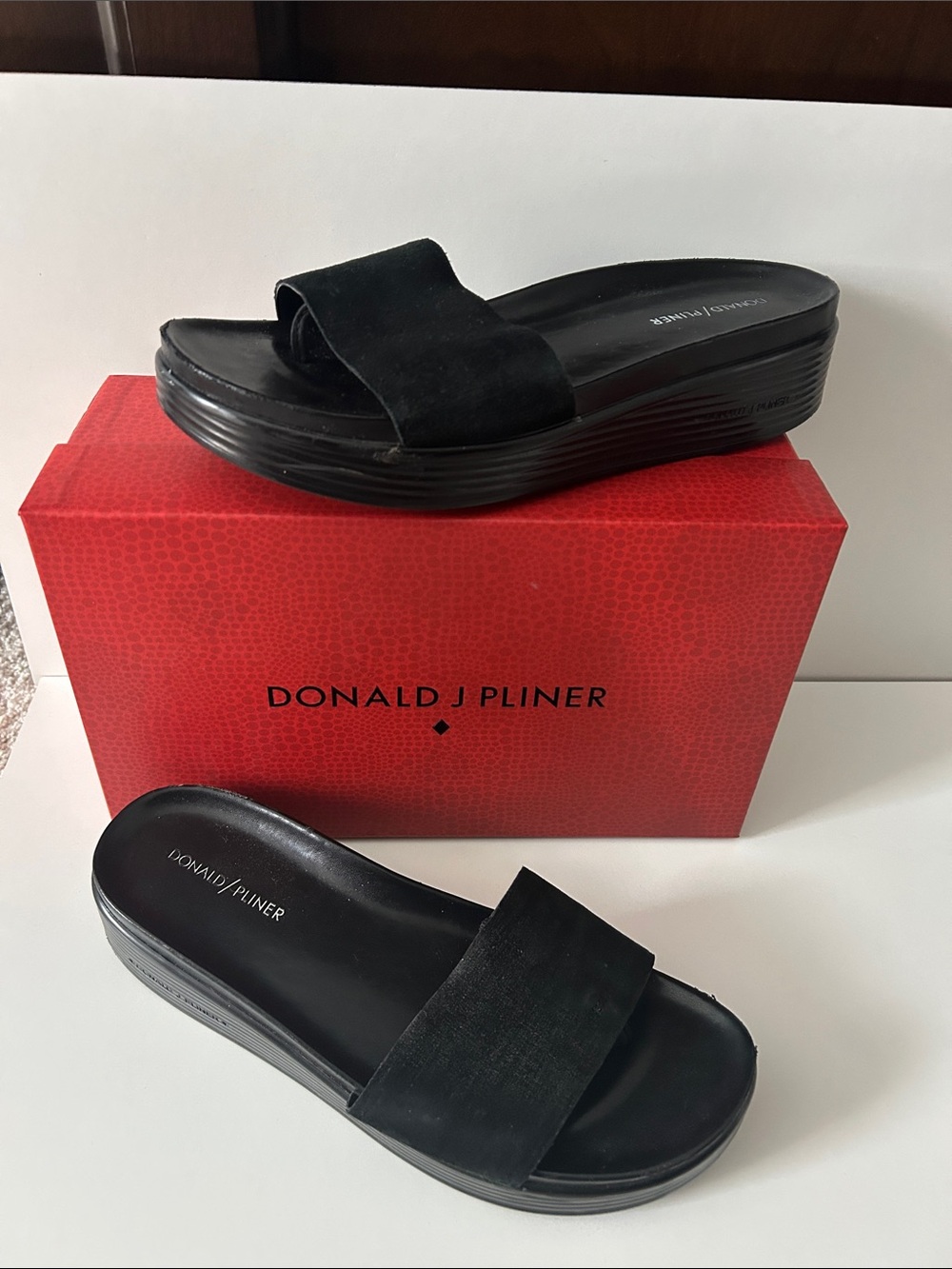 Donald J. Pliner Black Suede Slide Mules